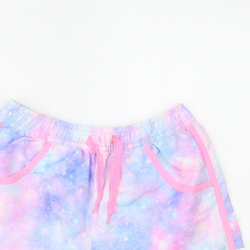 Dunnes Stores Girls Pink Geometric Polyester Sweat Shorts Size 10-11 Years Regular Drawstring - Galaxy Print
