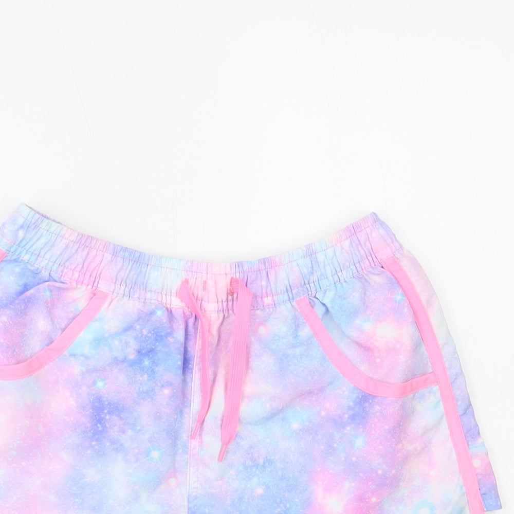 Dunnes Stores Girls Pink Geometric Polyester Sweat Shorts Size 10-11 Years Regular Drawstring - Galaxy Print