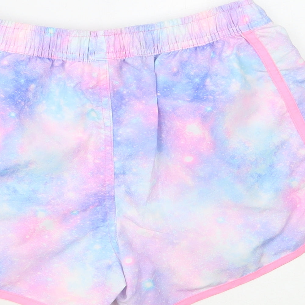Dunnes Stores Girls Pink Geometric Polyester Sweat Shorts Size 10-11 Years Regular Drawstring - Galaxy Print