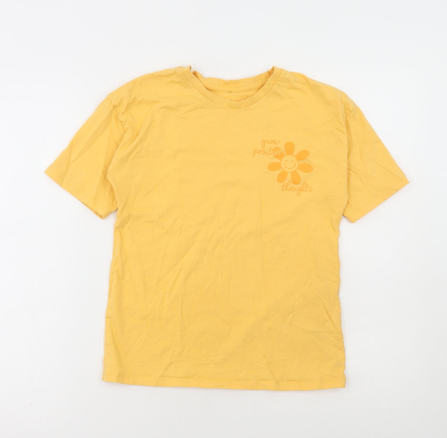 George Girls Yellow Cotton Basic T-Shirt Size 9-10 Years Round Neck Pullover - Flowers