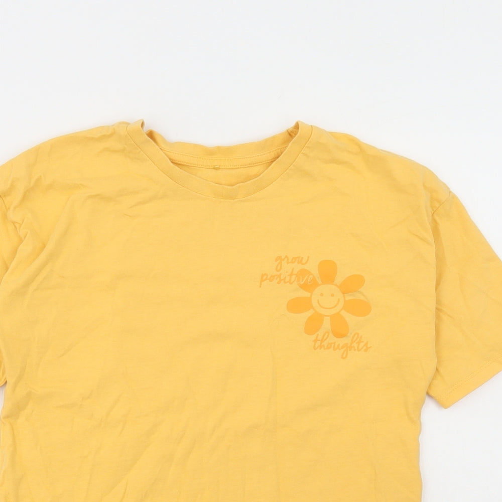 George Girls Yellow Cotton Basic T-Shirt Size 9-10 Years Round Neck Pullover - Flowers