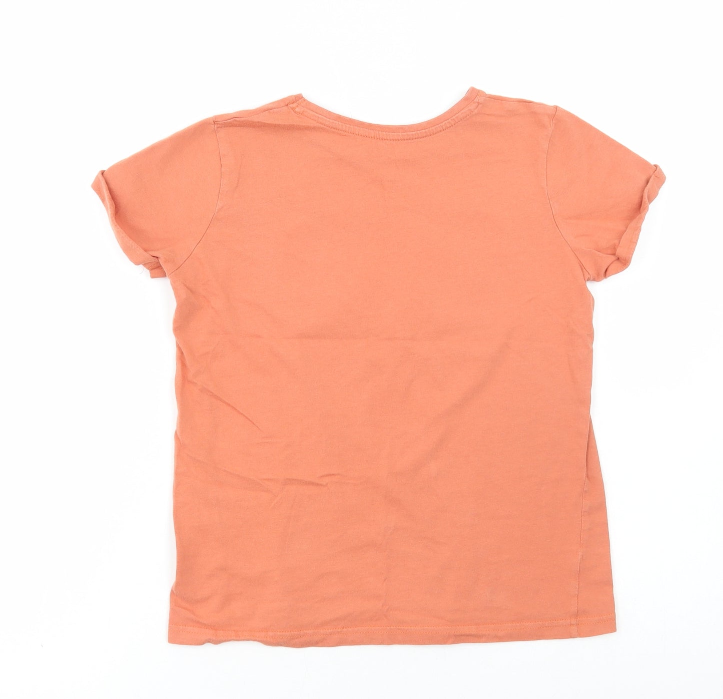 Primark Girls Orange Polyester Basic T-Shirt Size 11-12 Years Round Neck Pullover - Heart