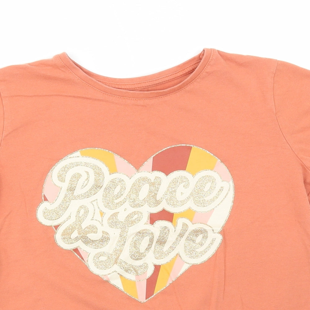 Primark Girls Orange Polyester Basic T-Shirt Size 11-12 Years Round Neck Pullover - Heart