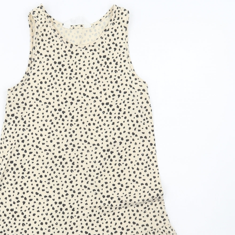 H&M Girls Ivory Geometric Cotton A-Line Size 8-9 Years Scoop Neck Pullover