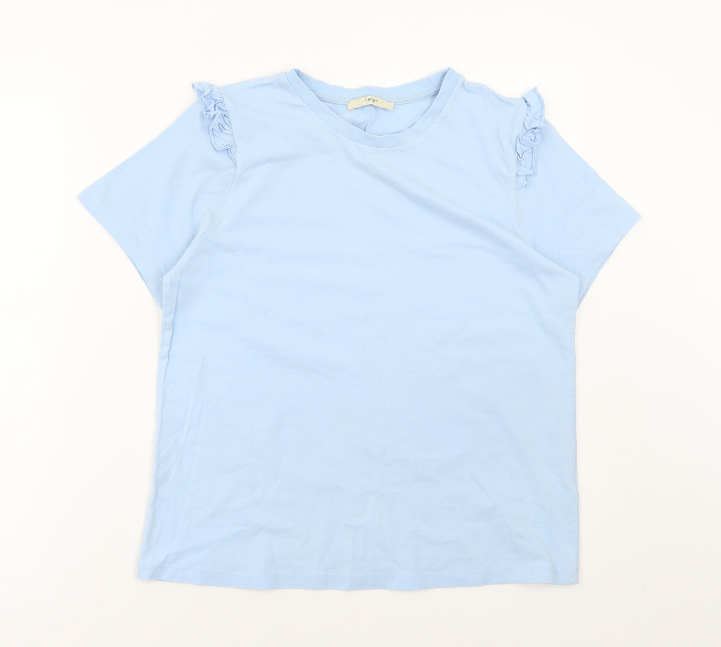 George Womens Blue Cotton Basic T-Shirt Size 12 Round Neck - Frill sleeve