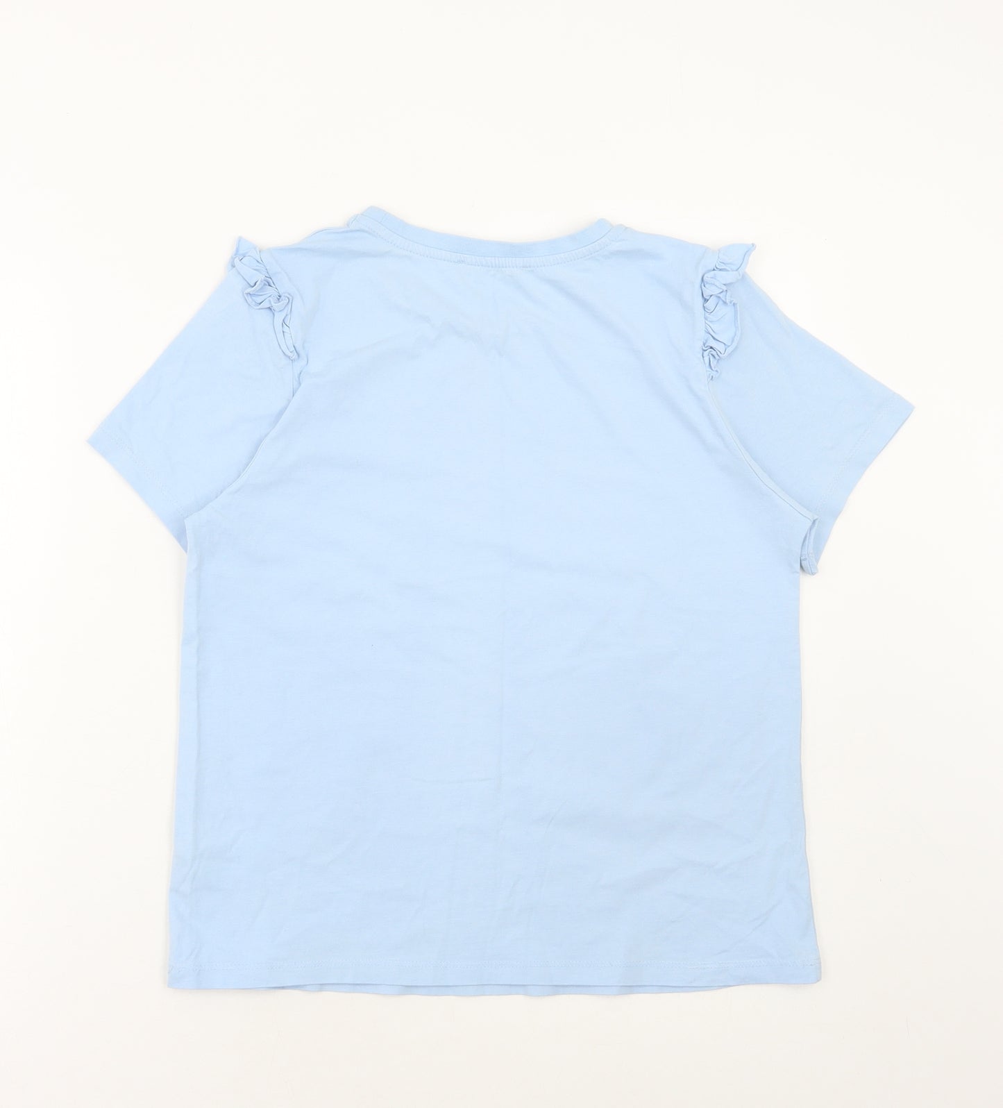 George Womens Blue Cotton Basic T-Shirt Size 12 Round Neck - Frill sleeve