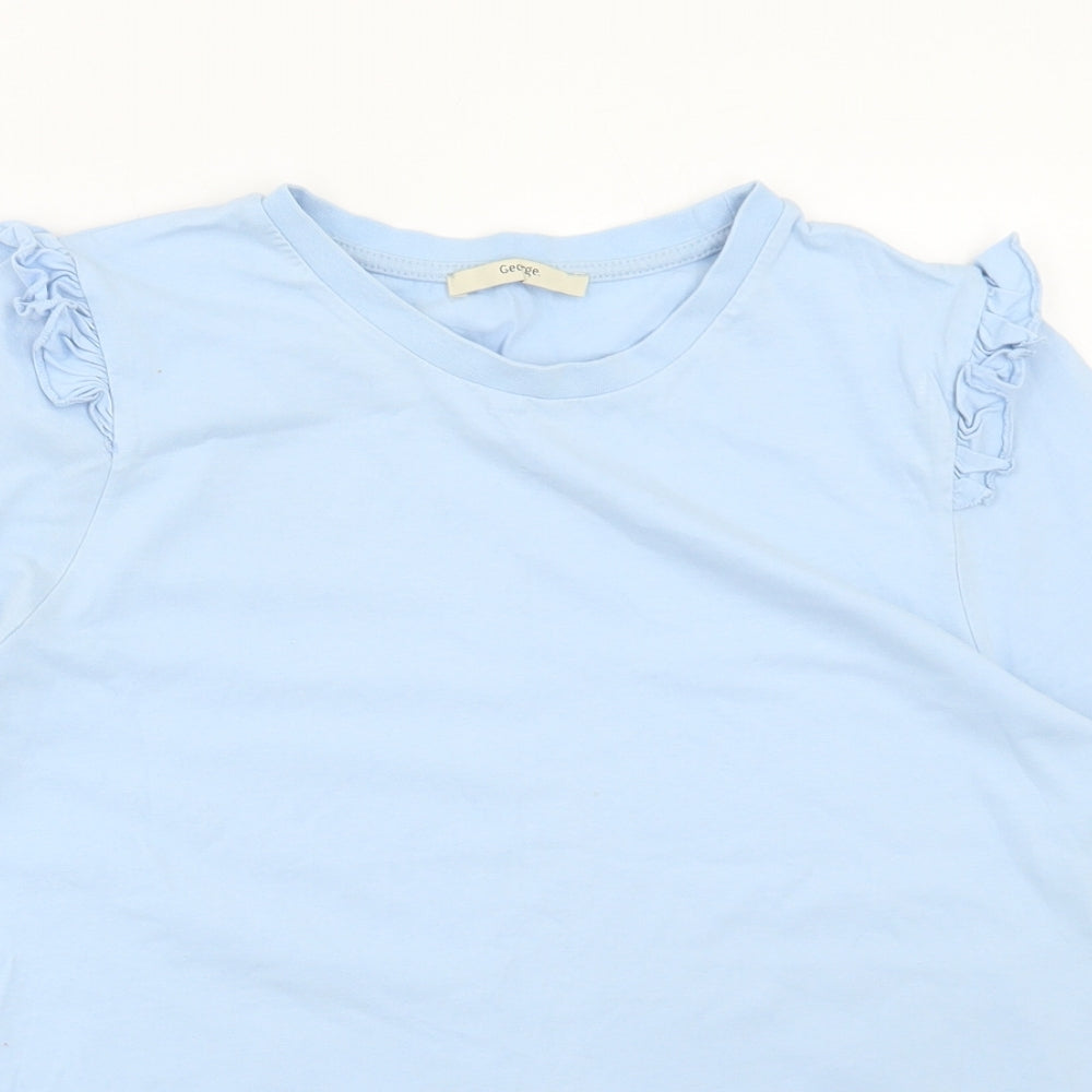 George Womens Blue Cotton Basic T-Shirt Size 12 Round Neck - Frill sleeve