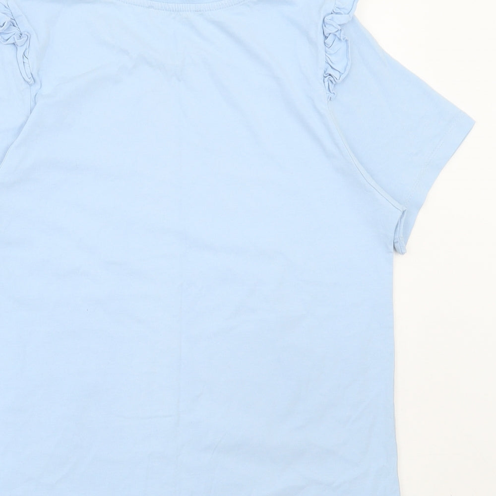 George Womens Blue Cotton Basic T-Shirt Size 12 Round Neck - Frill sleeve