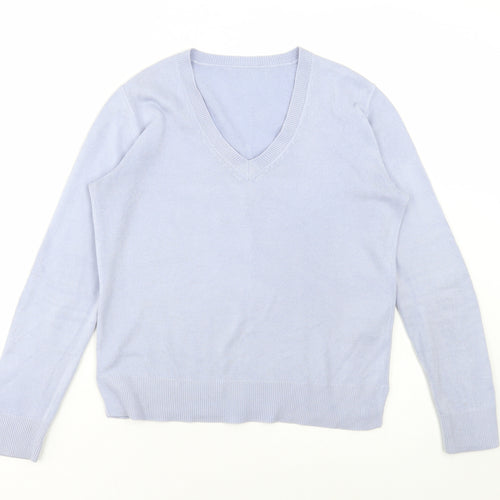 Marks and Spencer Womens Blue V-Neck Acrylic Pullover Jumper Size 10