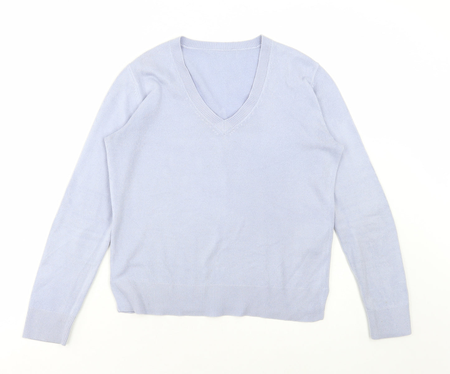 Marks and Spencer Womens Blue V-Neck Acrylic Pullover Jumper Size 10