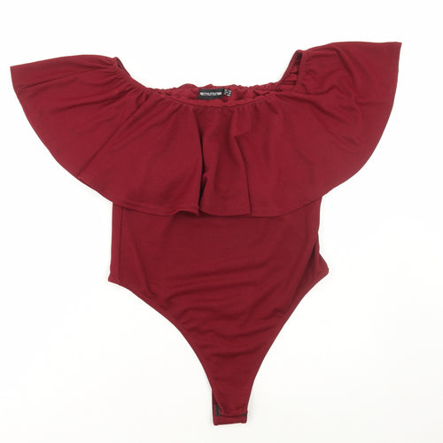 PRETTYLITTLETHING Womens Red Polyester Bodysuit One-Piece Size 12 Snap