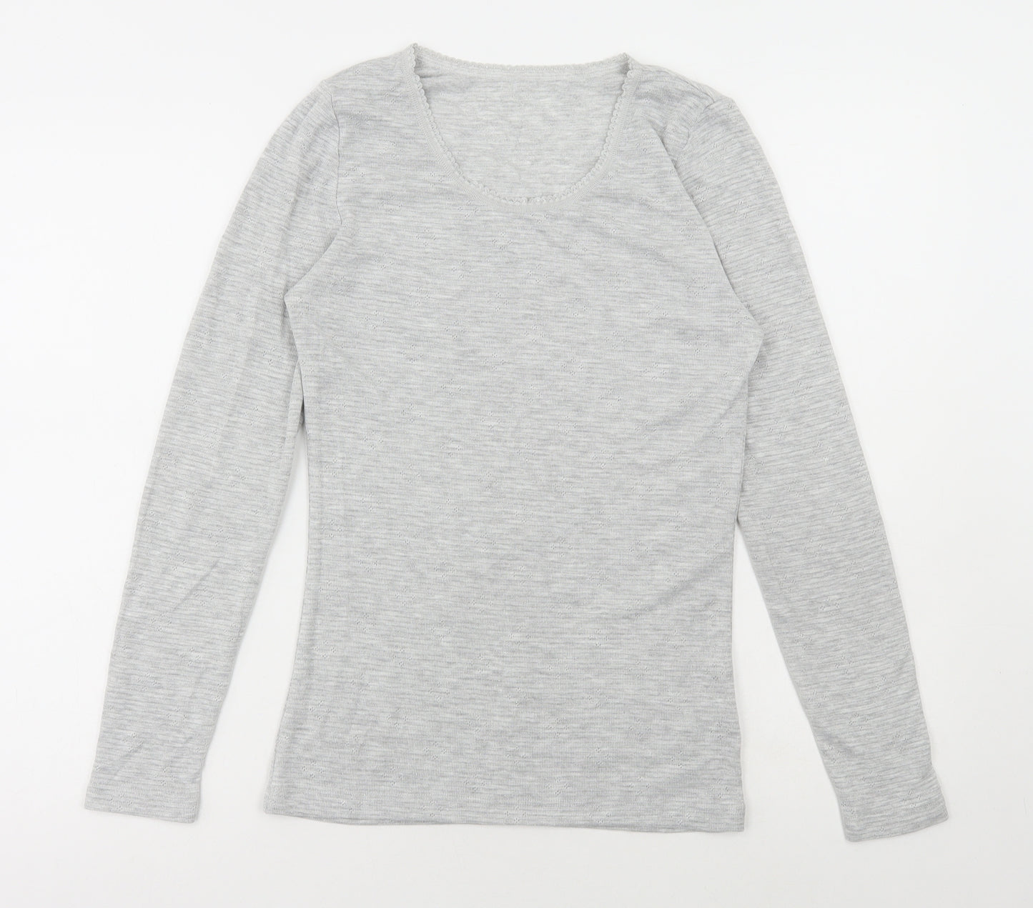 TU Womens Grey Polyester Basic T-Shirt Size 12 Scoop Neck - Pointelle