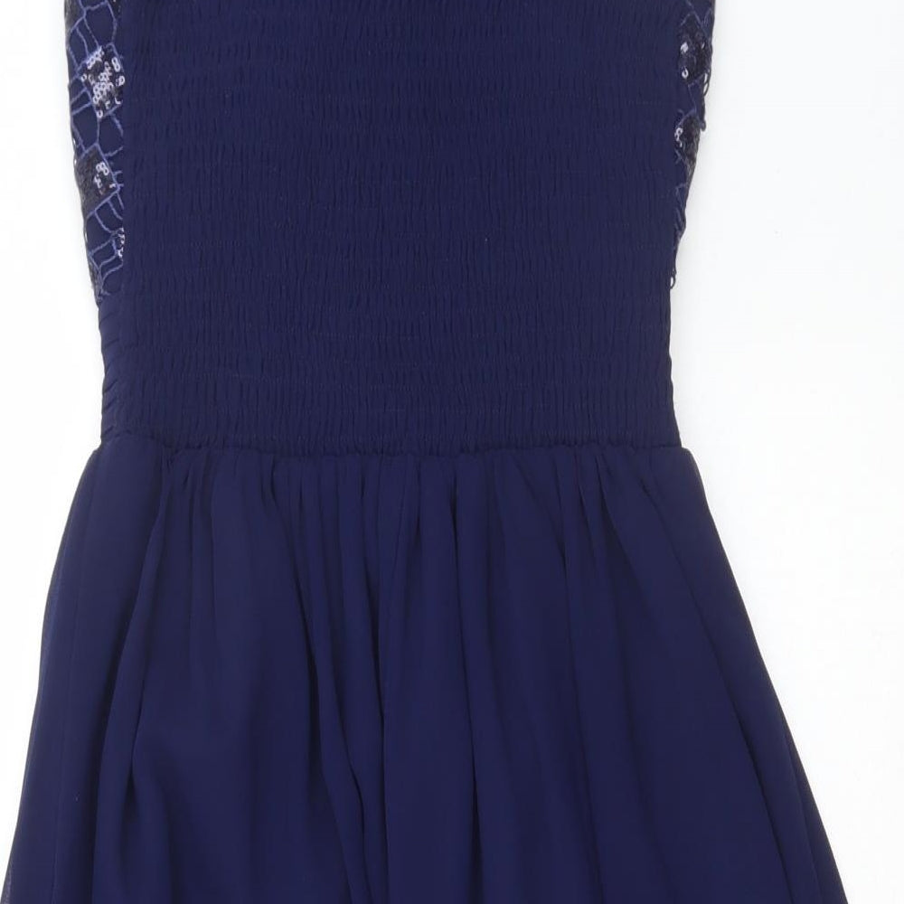 Quiz Womens Blue Polyester Skater Dress Size 8 Scoop Neck Pullover