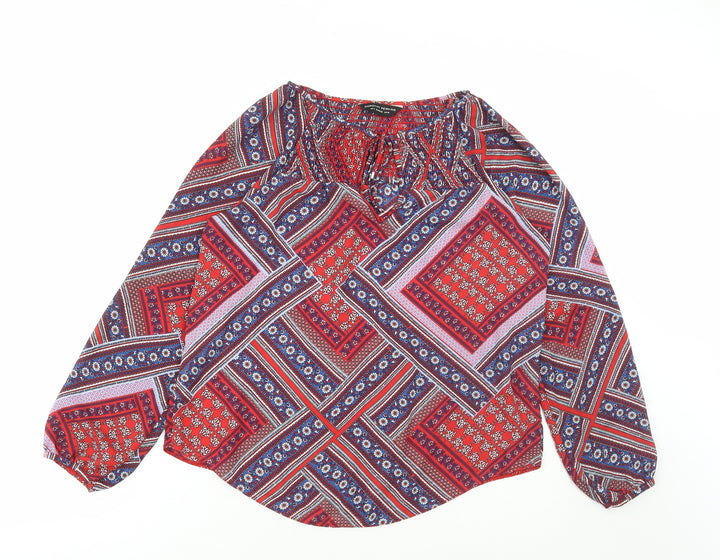 Dorothy Perkins Womens Red Geometric Polyester Basic Blouse Size 10 Scoop Neck