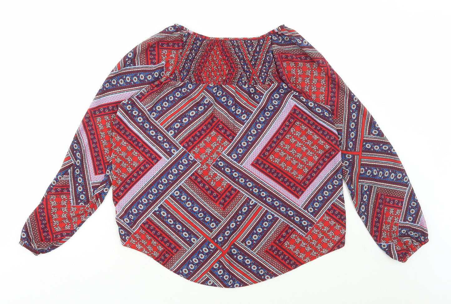 Dorothy Perkins Womens Red Geometric Polyester Basic Blouse Size 10 Scoop Neck
