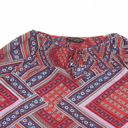Dorothy Perkins Womens Red Geometric Polyester Basic Blouse Size 10 Scoop Neck