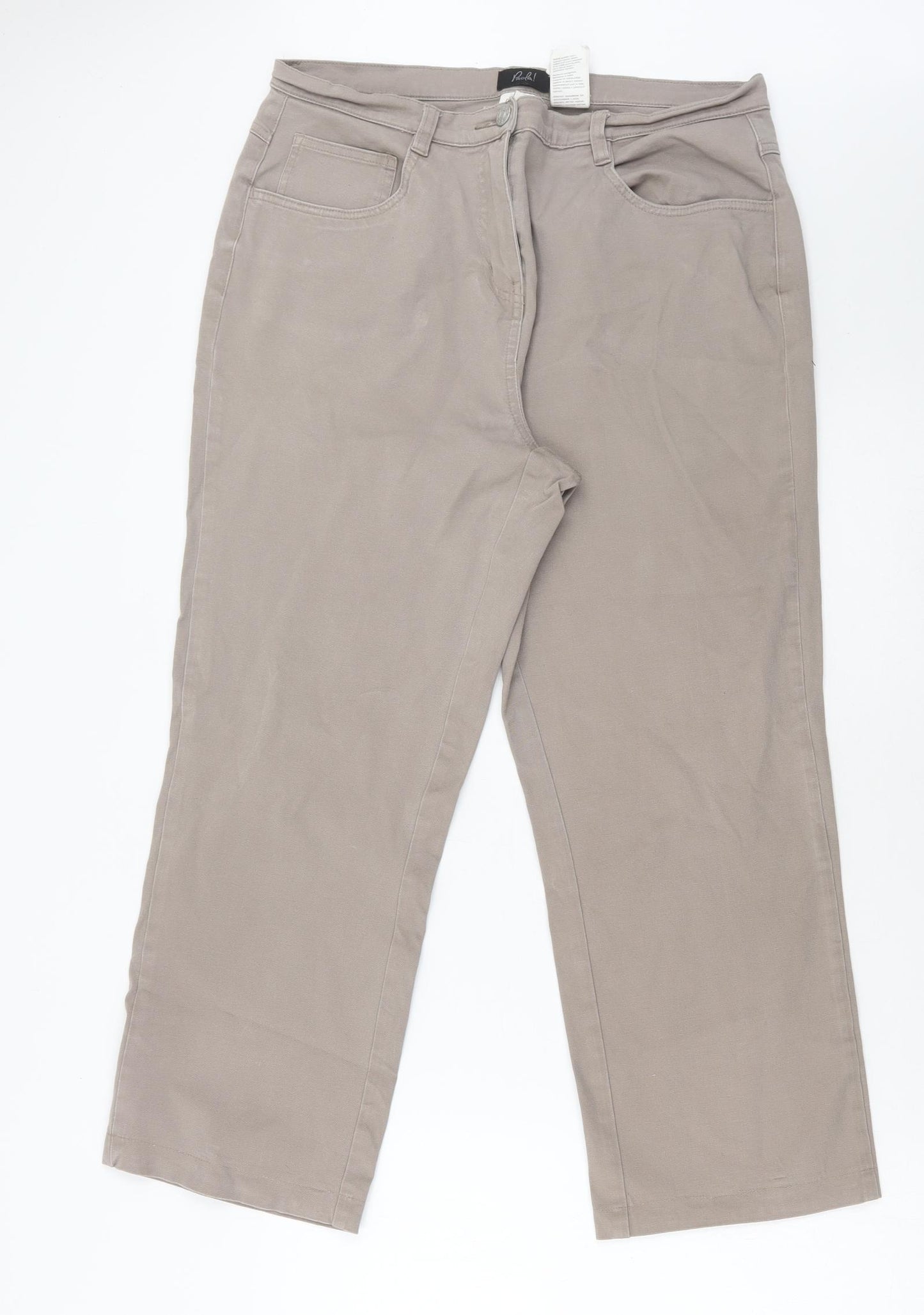 Paola! Womens Beige Cotton Cropped Trousers Size 16 L27 in Regular Button