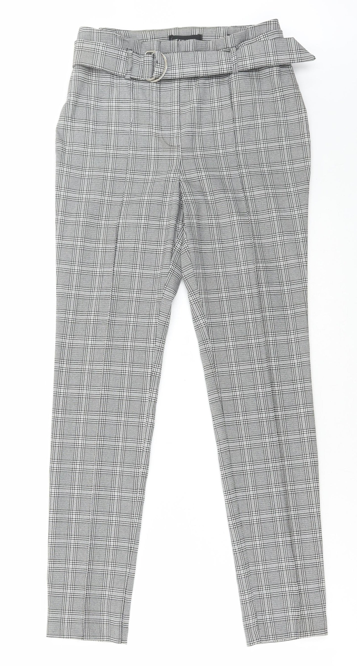 New Look Womens Grey Check Polyester Trousers Size 8 L28 in Regular Zip