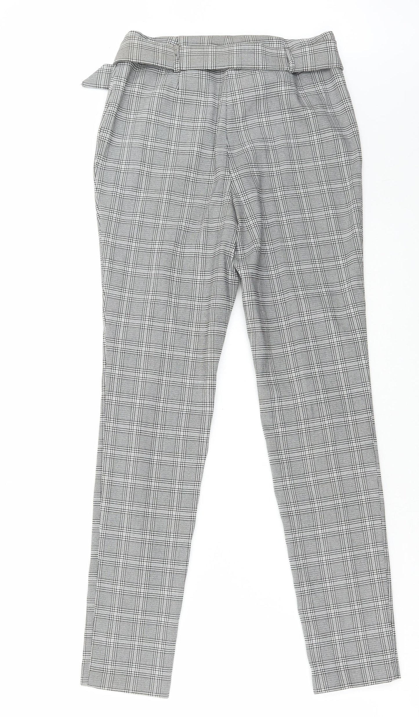 New Look Womens Grey Check Polyester Trousers Size 8 L28 in Regular Zip