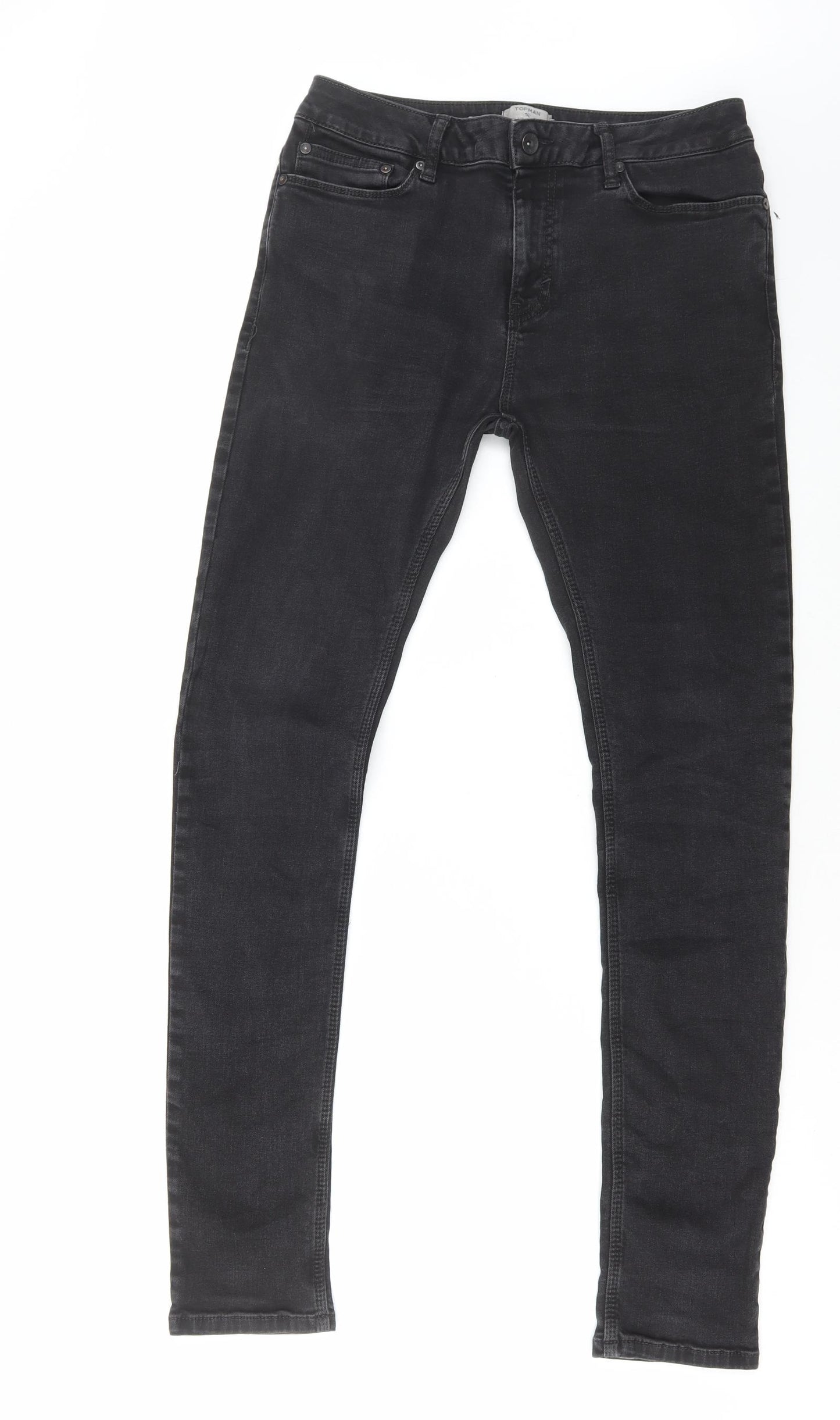 Topman Mens Black Cotton Skinny Jeans Size 32 in L32 in Regular Button
