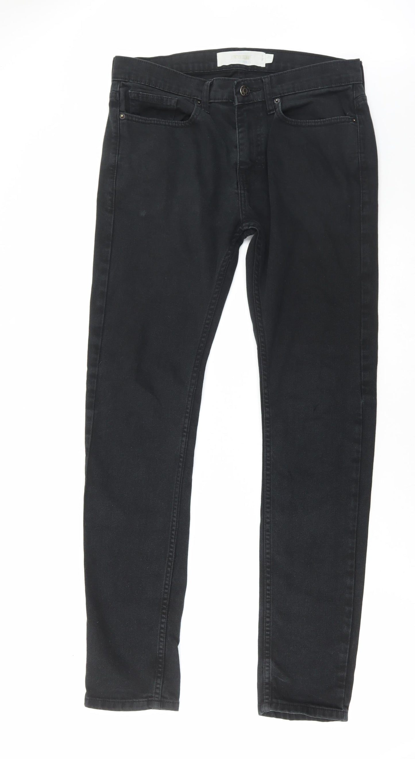 Topman Mens Black Cotton Skinny Jeans Size 32 in L31 in Regular Button