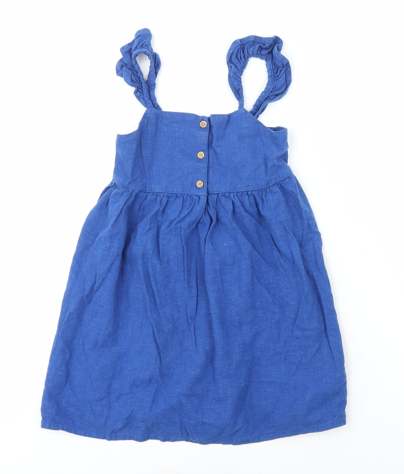 NEXT Girls Blue Linen A-Line Size 5-6 Years Square Neck Button