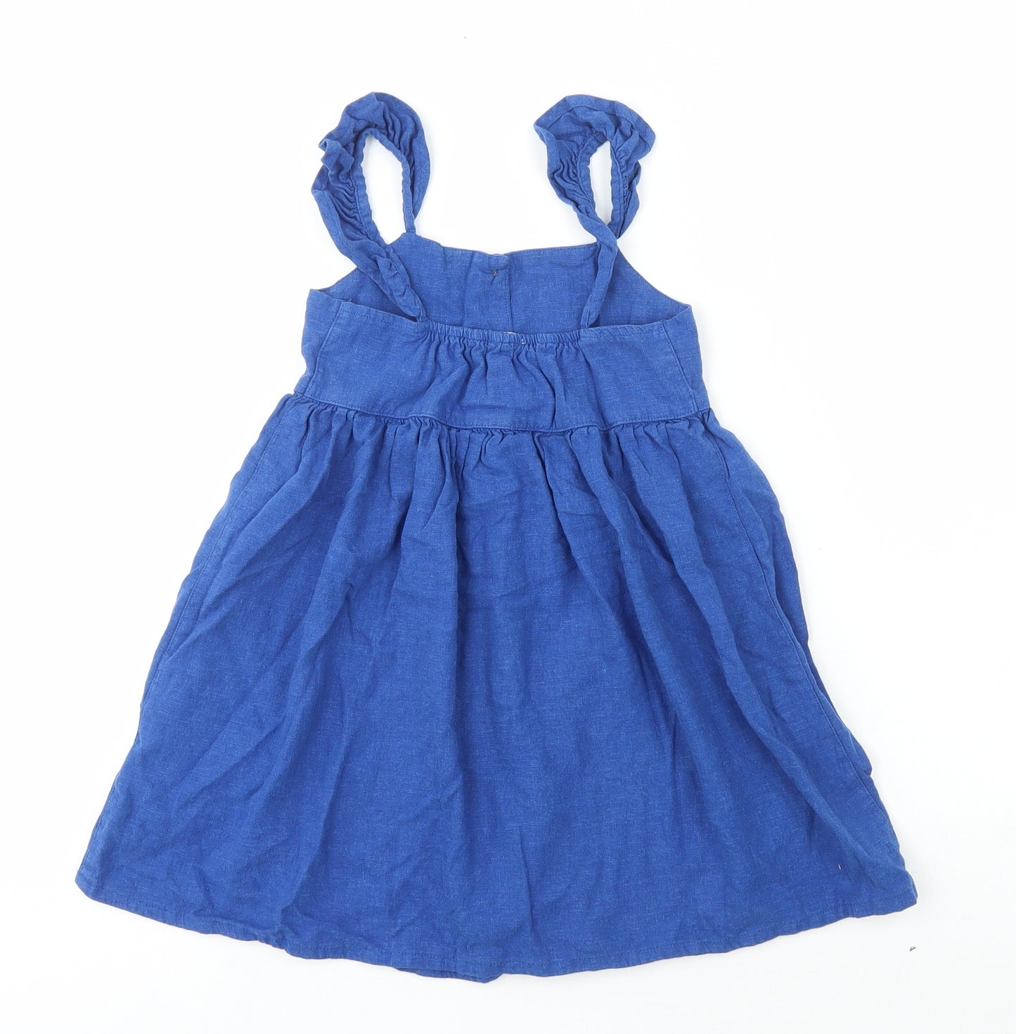 NEXT Girls Blue Linen A-Line Size 5-6 Years Square Neck Button