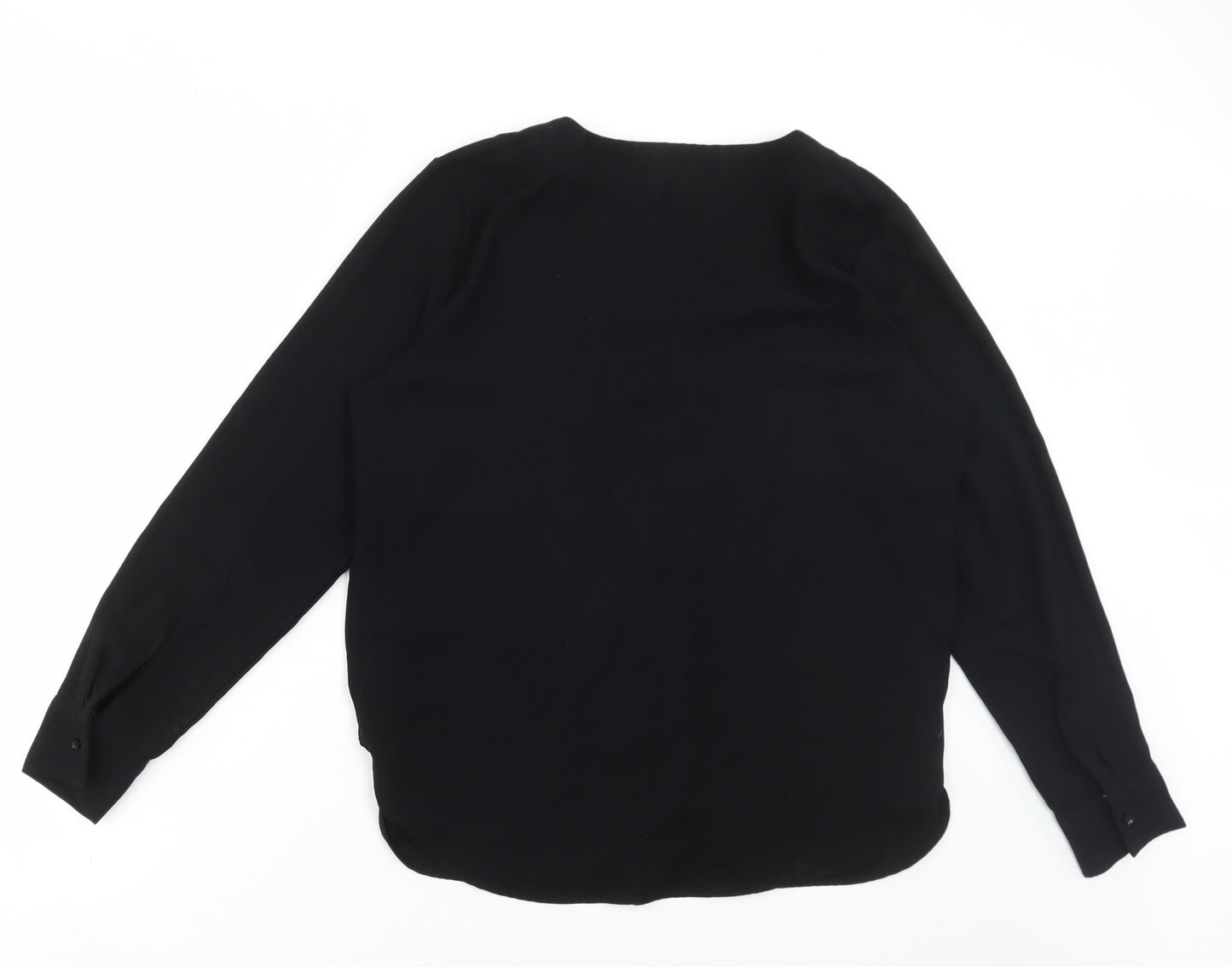 Marks and Spencer Womens Black Polyester Basic Blouse Size 12 V-Neck