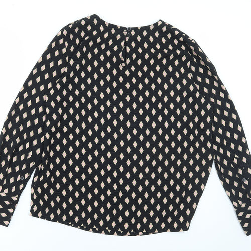 Marks and Spencer Womens Black Geometric Polyester Basic Blouse Size 12 Round Neck