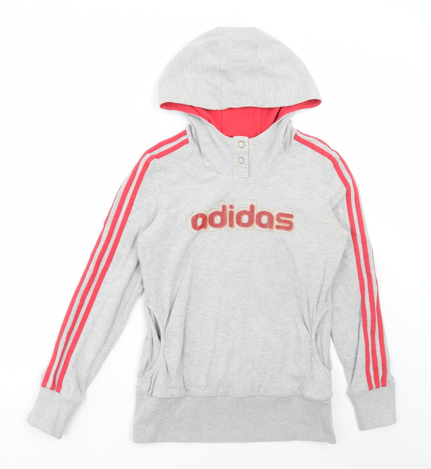 adidas Womens Grey Cotton Pullover Hoodie Size 12 Snap