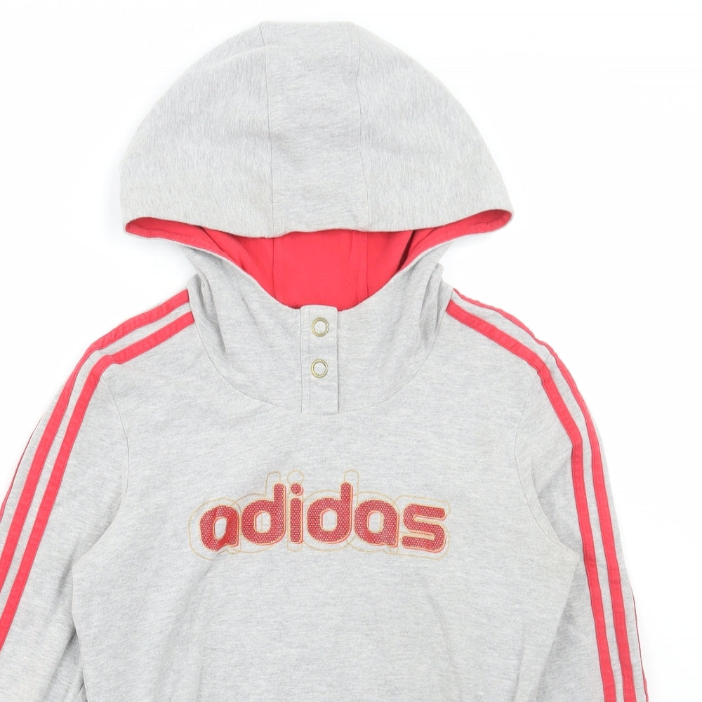 adidas Womens Grey Cotton Pullover Hoodie Size 12 Snap