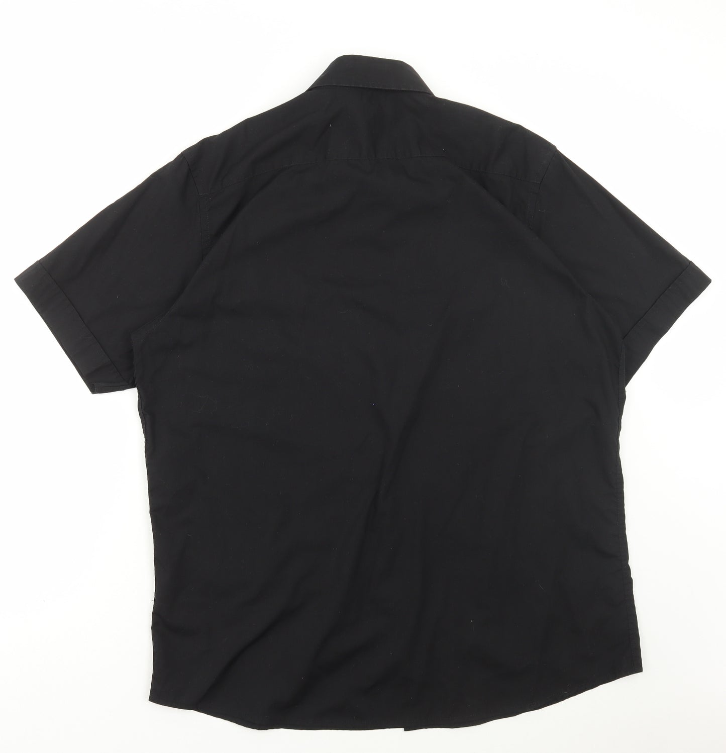 George Mens Black Polyester Button-Up Size XL Collared Button