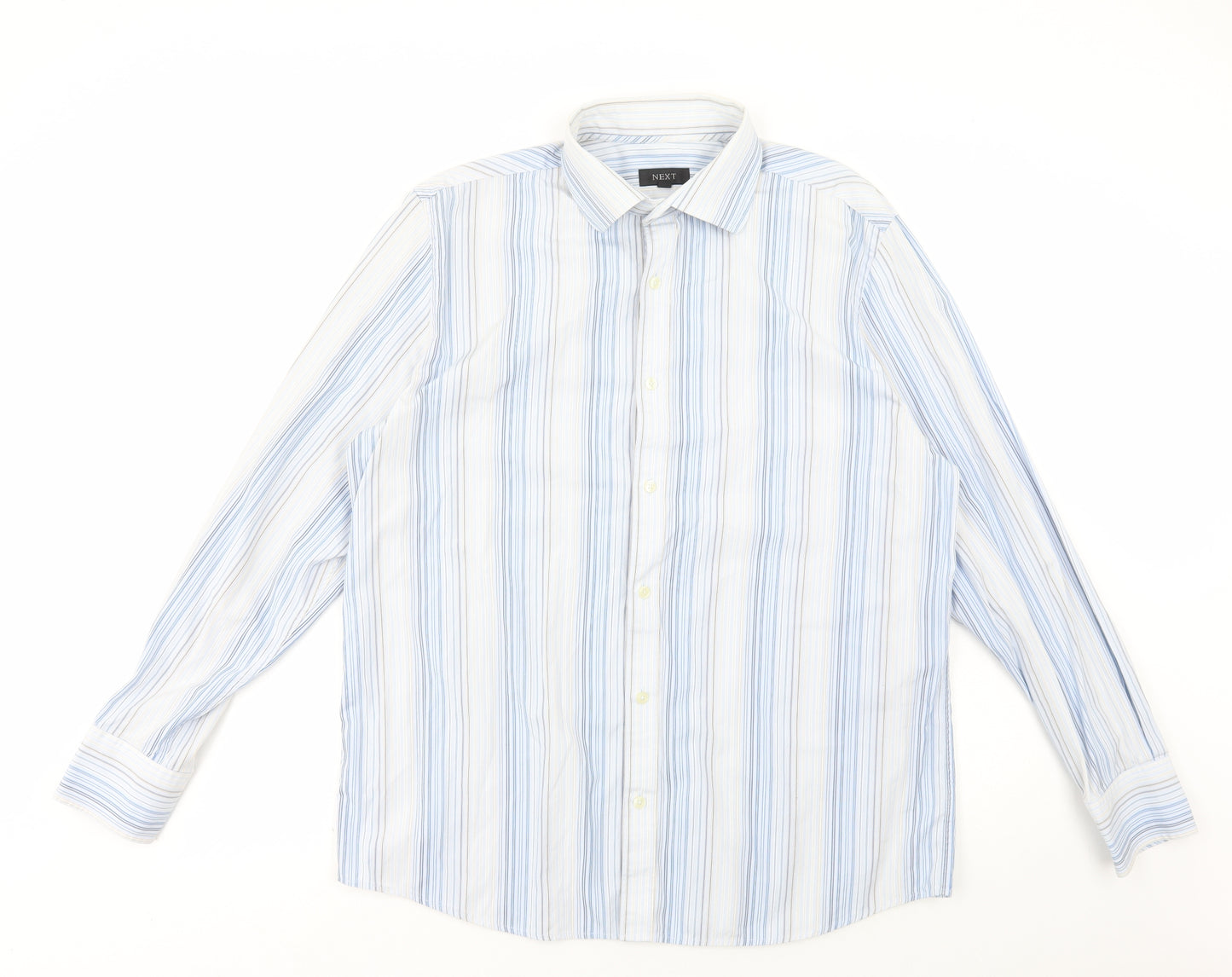 NEXT Mens Blue Striped Cotton Dress Shirt Size XL Collared Button