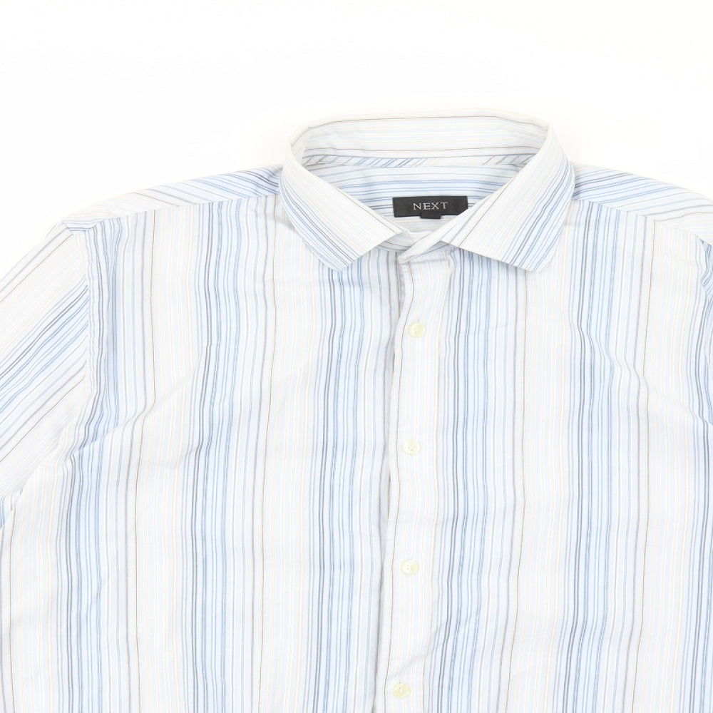 NEXT Mens Blue Striped Cotton Dress Shirt Size XL Collared Button