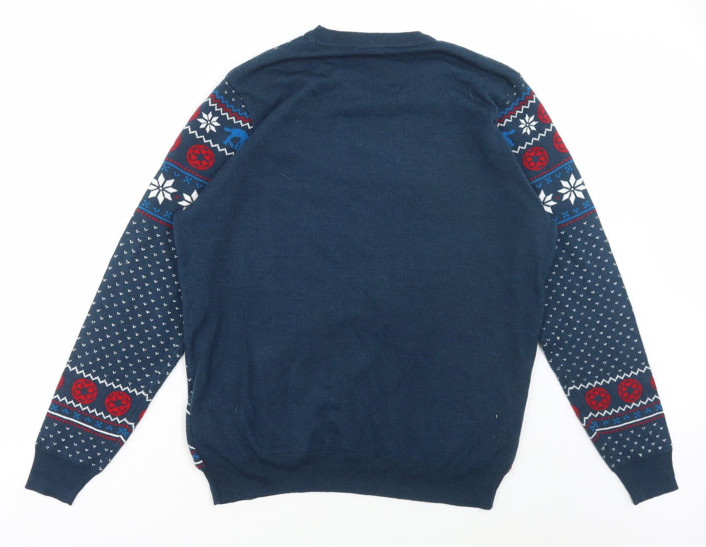 George Mens Blue Round Neck Fair Isle Acrylic Pullover Jumper Size L - Star Wars Christmas