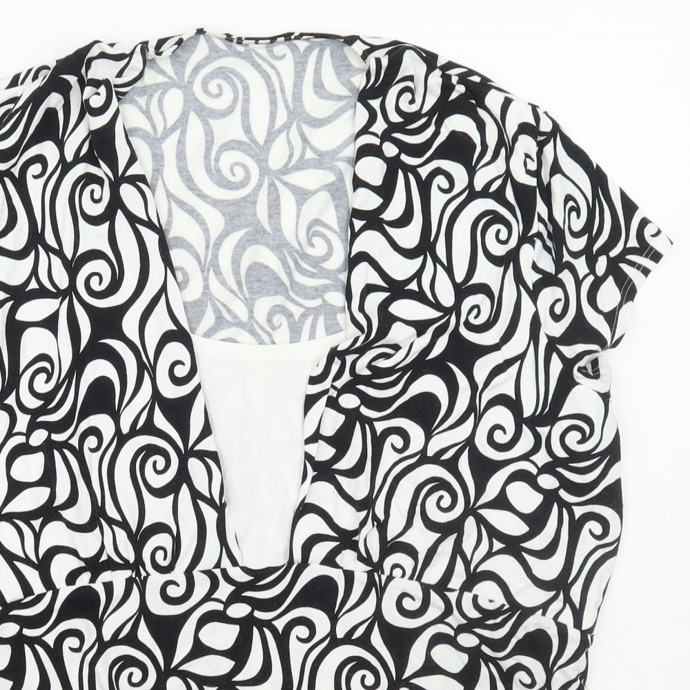 Marks and Spencer Womens White Geometric Viscose Basic T-Shirt Size 20 Scoop Neck