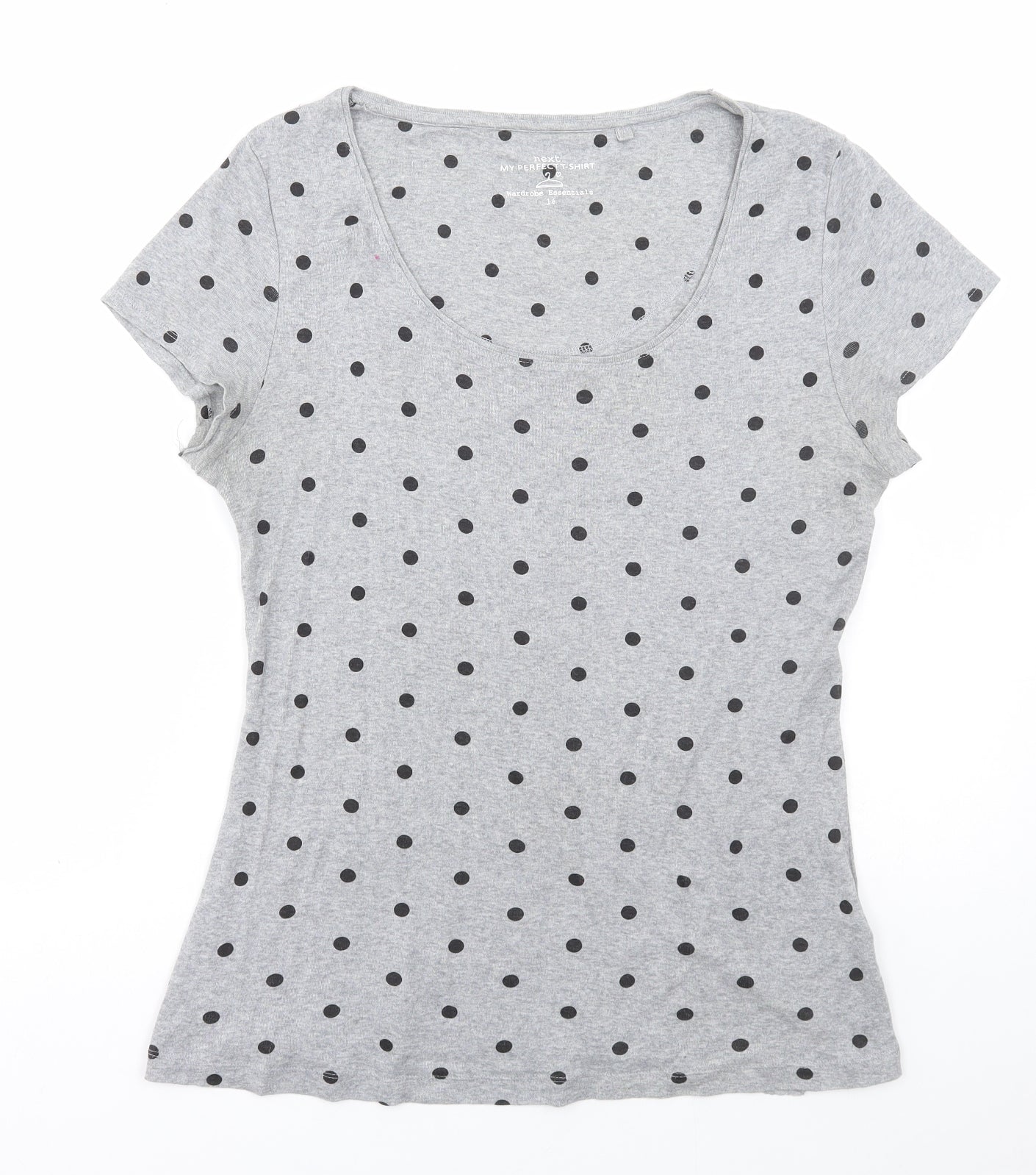 NEXT Womens Grey Polka Dot Cotton Basic T-Shirt Size 16 Scoop Neck