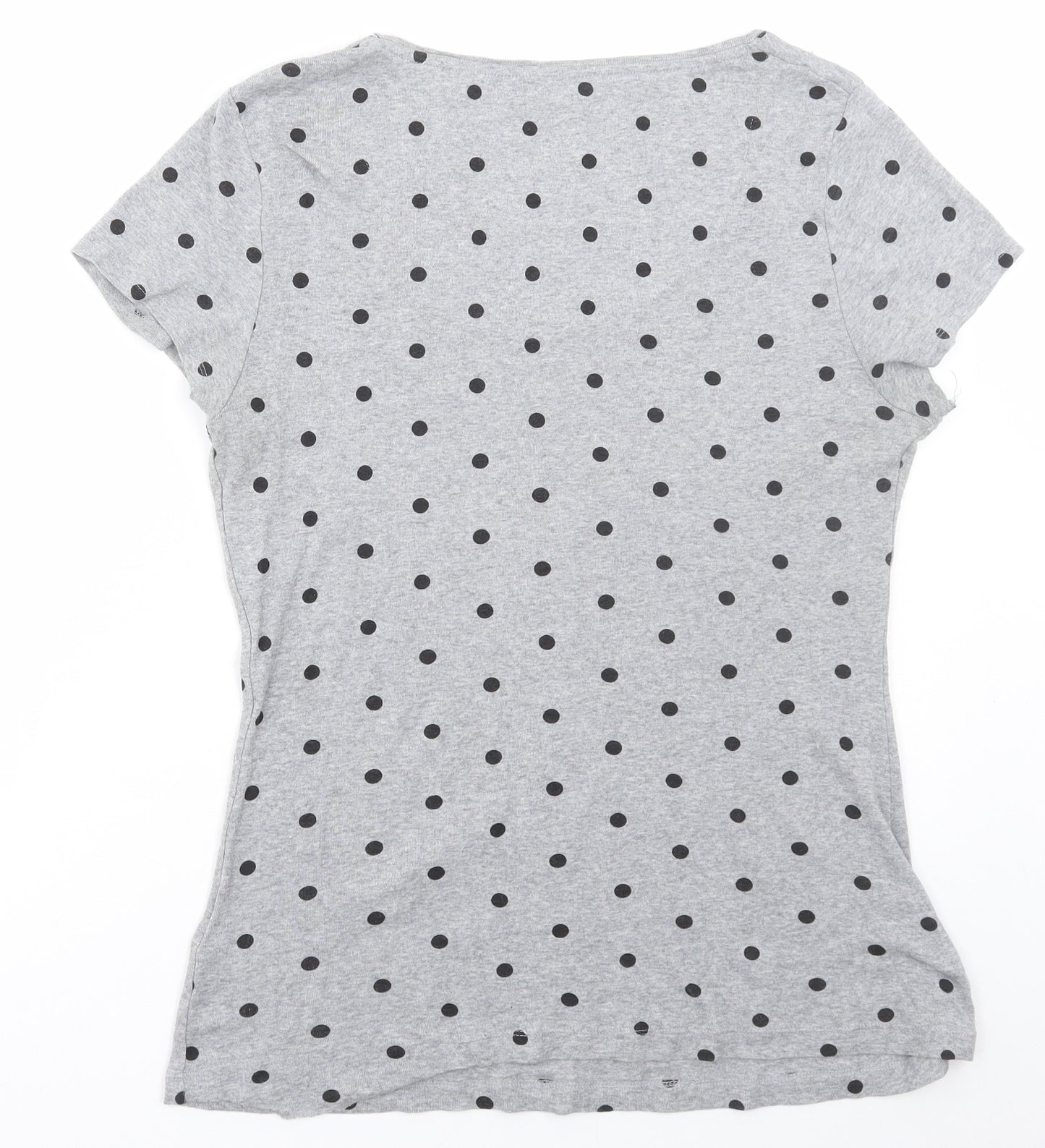 NEXT Womens Grey Polka Dot Cotton Basic T-Shirt Size 16 Scoop Neck