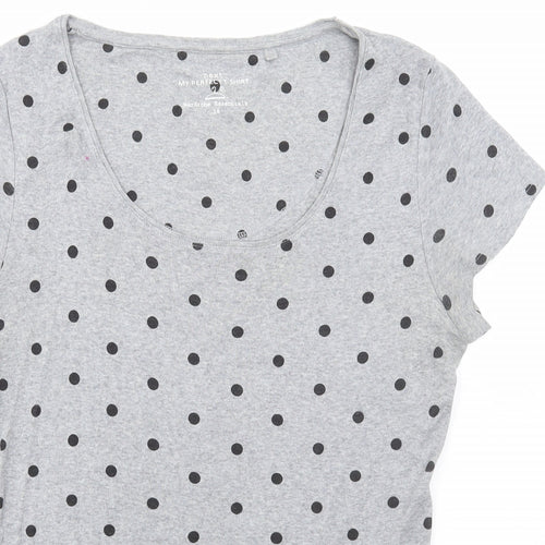 NEXT Womens Grey Polka Dot Cotton Basic T-Shirt Size 16 Scoop Neck