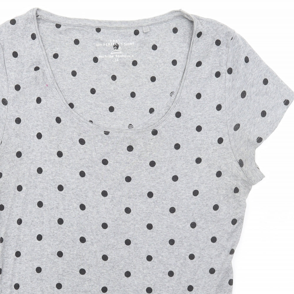 NEXT Womens Grey Polka Dot Cotton Basic T-Shirt Size 16 Scoop Neck