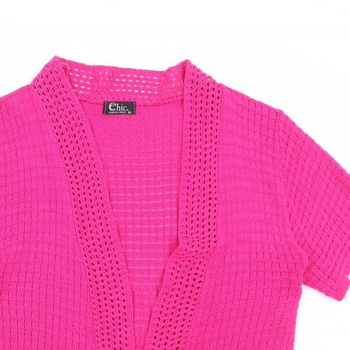 CHIC Womens Pink V-Neck Cotton Cardigan Jumper Size XL