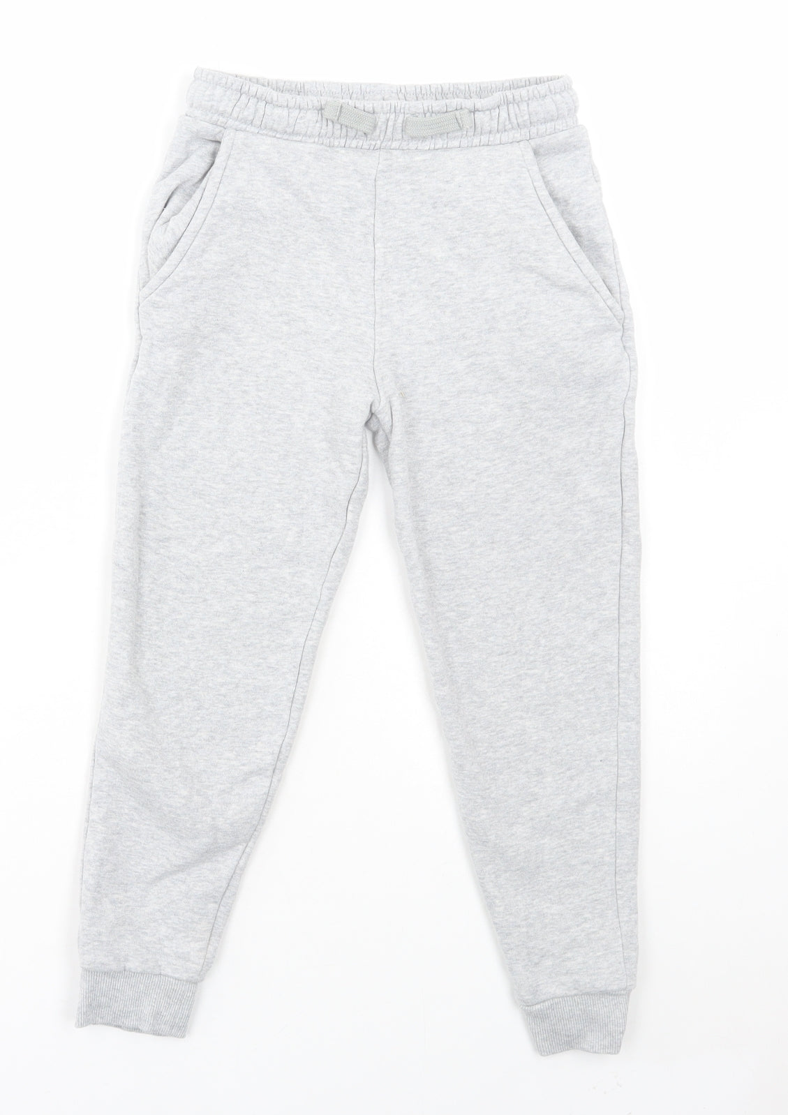 Marks and Spencer Boys Grey Cotton Jogger Trousers Size 7-8 Years Regular Drawstring