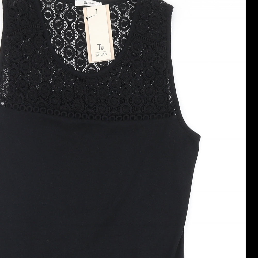 George Womens Black Geometric Cotton Basic Tank Size 12 Round Neck