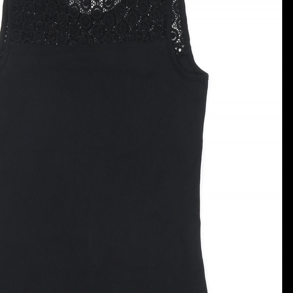 George Womens Black Geometric Cotton Basic Tank Size 12 Round Neck