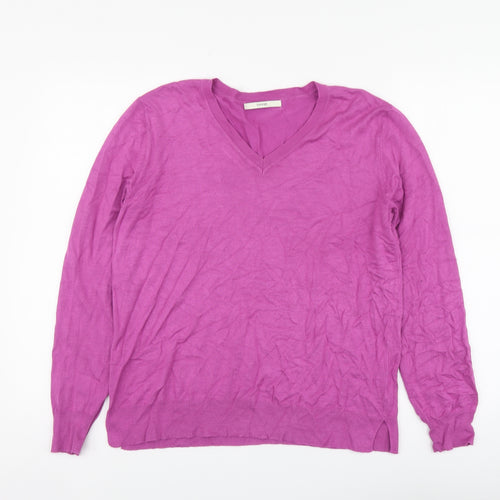 George Womens Purple V-Neck Viscose Pullover Jumper Size 14