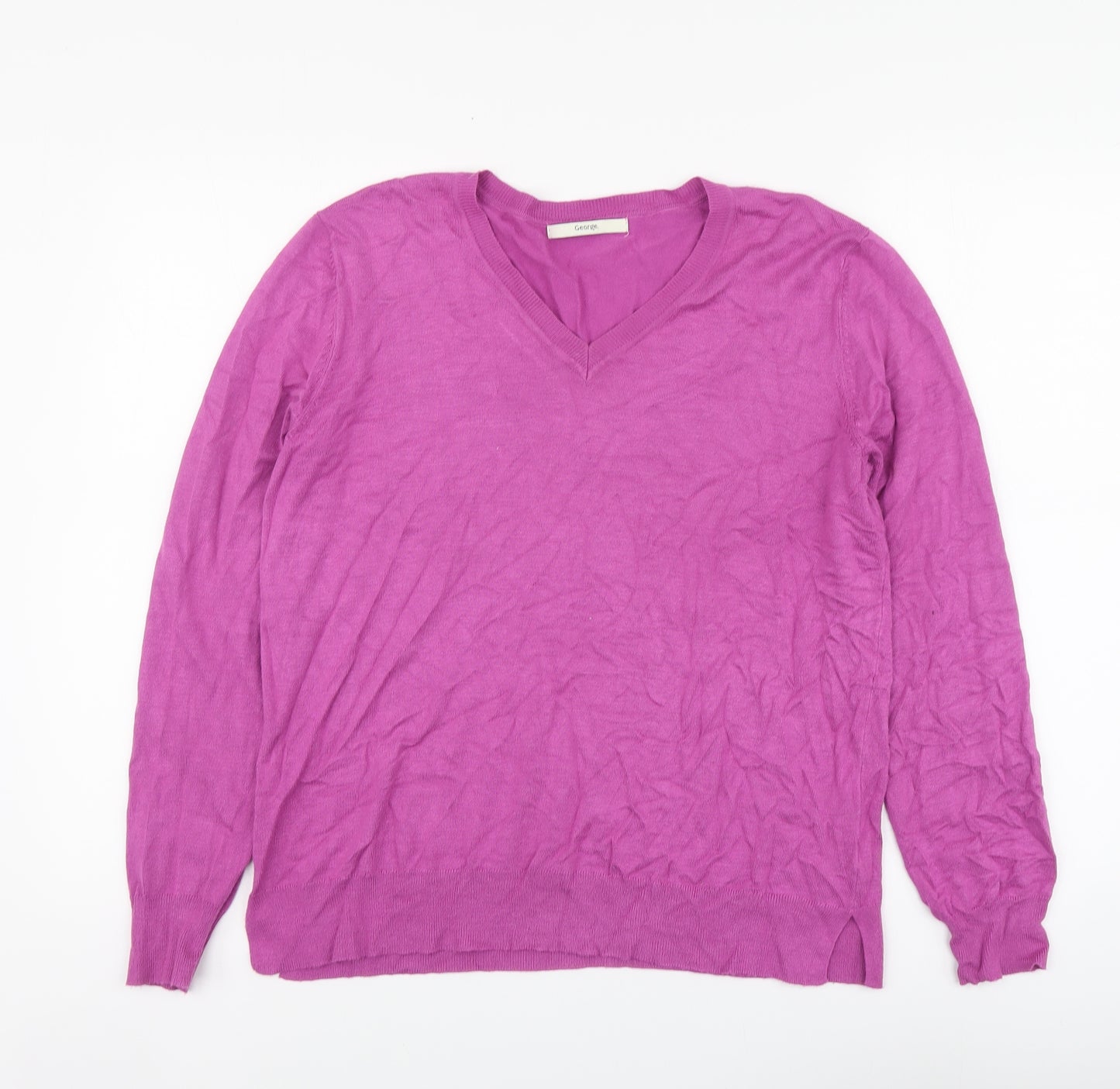 George Womens Purple V-Neck Viscose Pullover Jumper Size 14