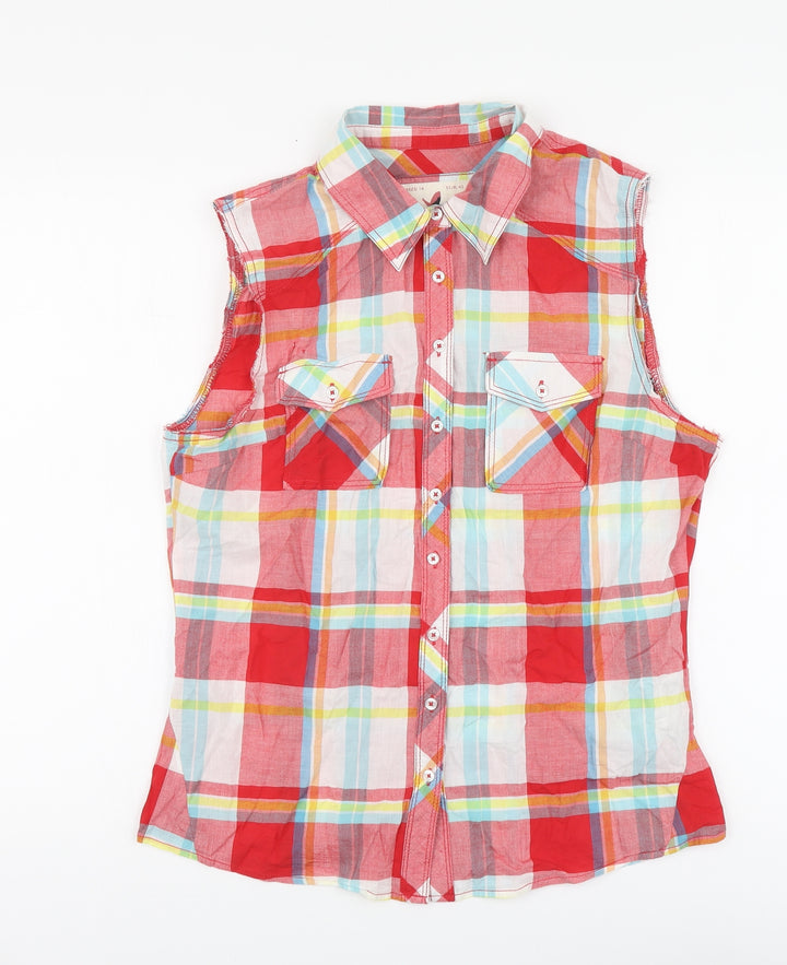 Dunnes Stores Womens Red Plaid Basic Button-Up Size 14 Collared
