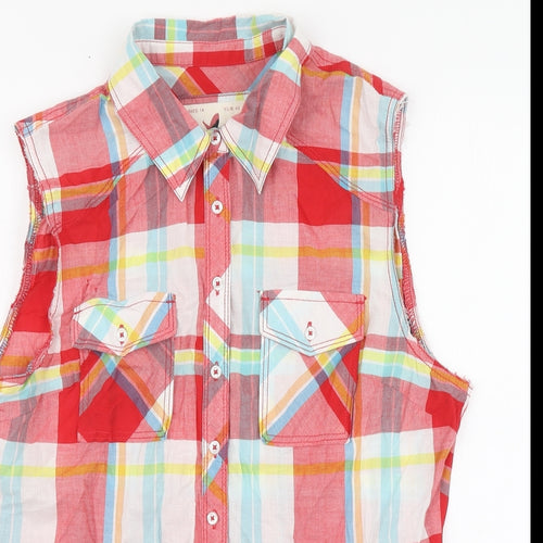Dunnes Stores Womens Red Plaid Basic Button-Up Size 14 Collared