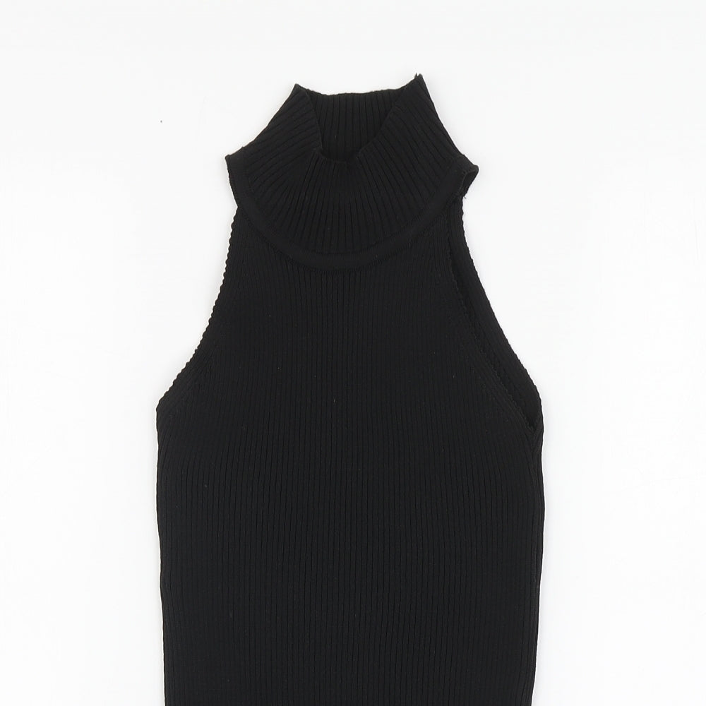 PRETTYLITTLETHING Womens Black Acrylic Basic Tank Size S High Neck