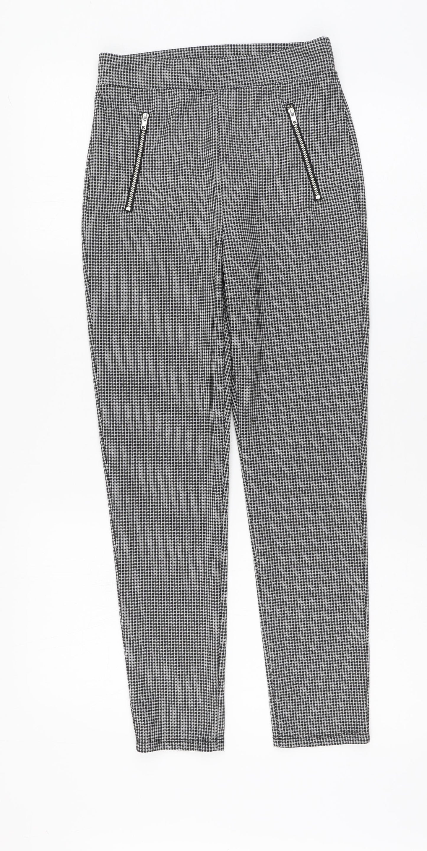 Primark Girls Black Houndstooth Polyester Chino Trousers Size 12-13 Years Regular Button